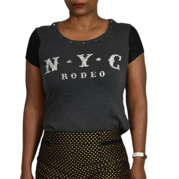 Express NYC Rodeo Tee Gray Black Size Short Sleeve Western Studded Size Small - Picture 13 of 14